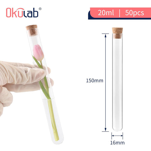Glass Test Tubes Bulk 50PCS, 16x150mm (20ml) with Corks and Brush, TTGS02A50