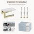 304 BWE Brushed Gold Toilet Paper Holder with Marble Shelf, Toilet Paper Roll Holder Wall Mounted, Toilet Paper Roll