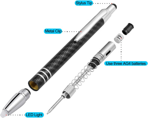Pen with Light, 3-in-1 Lighted Tip Pen with Capacitive Stylus, LED Light + Ballpoint Pen + Stylus, 2 Pieces (White