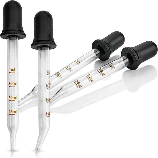 Eye Dropper (Pack of 4), Bent & Straight Tip Calibrated Glass Medicine Droppers for Essential Oils