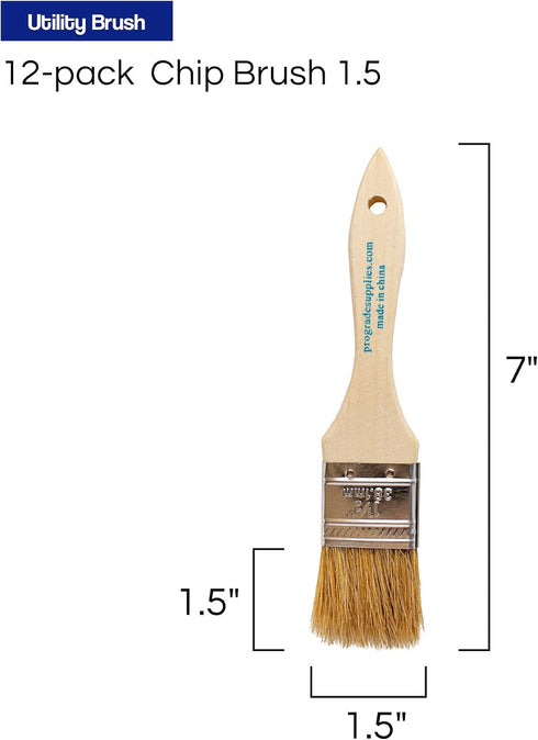 Pro Grade - Chip Paint Brushes - 12 Ea 1.5 Inch Chip Paint Brush Light Brown by Pro Grade