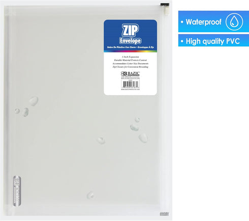 BAZIC Plastic Envelope, 24-Pack Clear Folder Zip Closure, A4 Size File Folders for School Office Supplies