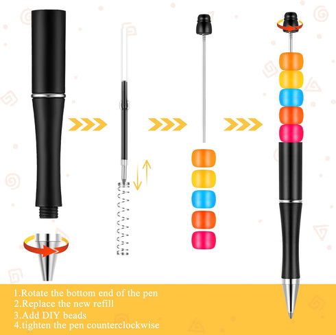 Crtiin 50 Pieces Plastic Beadable Pen Bulk with Black Ink Bead Ballpoint Pen Shaft and 50 Refills for DIY Gift Supplies