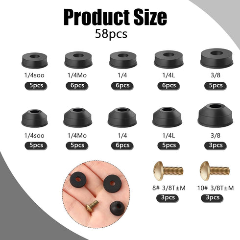 Faucet Washers, 58 Pack Faucet Washer Assortment Kit for Repairing Faucet Leak Worn Out Washers