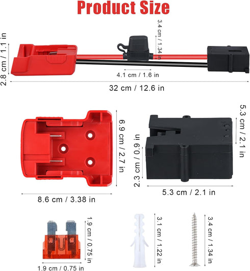 Power Wheels Adapter for Milwaukee M18 Battery, Power Wheels Battery Adapter/Converter with Wire Harness Connector & 40A Fuse Compatible with Fisher-Price 12V Power Wheels, 12AWG Wire