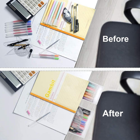 YOOUSOO 2 Pack Under Desk Drawer Organizer, Slide Out Pencil Holder, Plastic Desk Accessories, Self-Adhesive