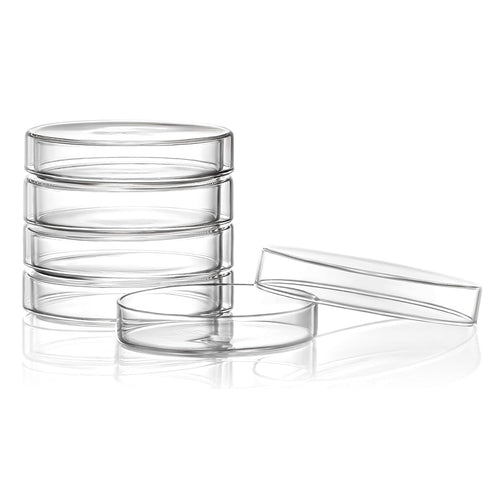 Huanyu 100mm High Borosilicate Glass Petri Dish with Lids, 5pcs Bacterial Culture Dishes for Lab Science