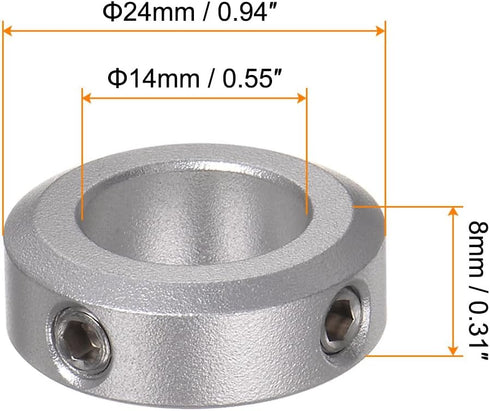 HARFINGTON 2pcs Aluminum Alloy Shaft Collar Set Screw, 14mm Bore, 24mm OD for Wheel Barrow Axle, CNC Machine Tools