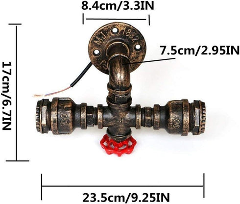 BYSUN 2 E26 Retro Industrial Steampunk Wall Sconce, Lights Metal Water Pipe Style Mounted Lamp Light Fixture