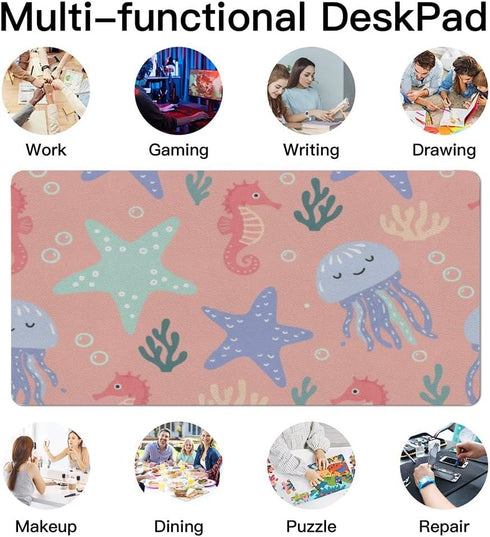 Generic 35. 4" 16. 5" Jellyfish Starfish Ocean Desk Mat Multifunctional Large Keyboard Mouse Pad, Waterproof Dual Sided