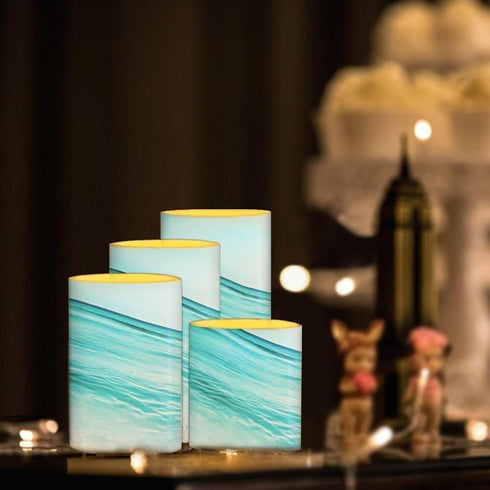 Cozeyat Set 4 Blue Wave LED Candles of Battery Powered Flameless with Remote Control Timer Color Changing for Indoor