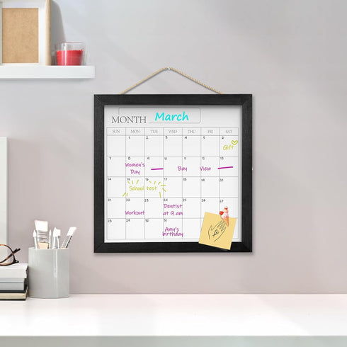 Umtiit Monthly Calendar Dry Erase Whiteboard, 11.8 x 11.8 inch Black Wood Frame for Planning and Scheduling