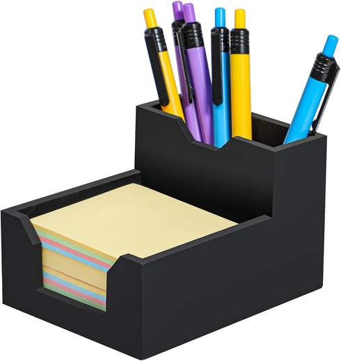 Black Sticky Note Holder, Silicone Memo Holder with Pen or Card Slots, Fits 3x3 Inches Sticky Notes, Dispenser