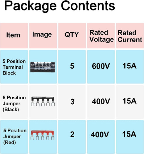 MILAPEAK Terminal Block and Strip, 10pcs (5 Sets) 5 Positions Dual Row 600V 15A Screw Terminal Strip Blocks with Cover