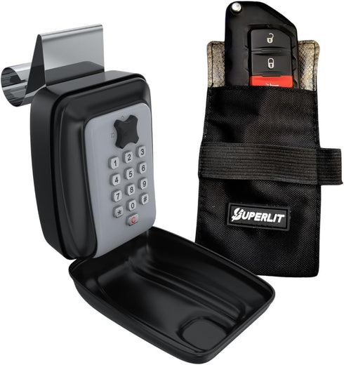 SUPERLIT Lock Box with RFID Blocker Pouch for Key Fob, Anti-Theft Device for Keyless Entry Protection for Car & Home