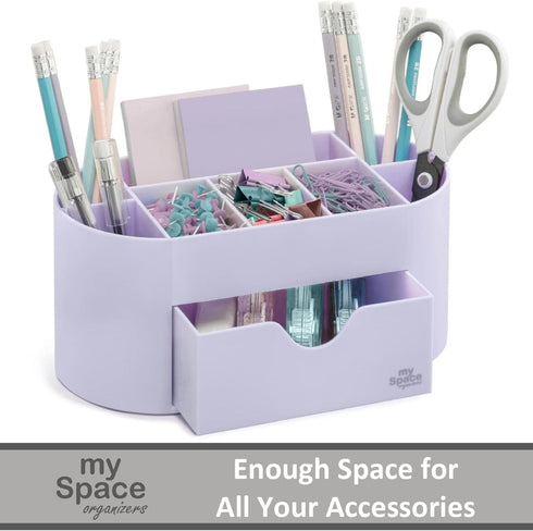 Lavender Desk Organizer for Office Supplies and Desk Accessories - Pen Holder Desktop Organization for Room College Dorm Home School (White Lavender) by My Space Organizers
