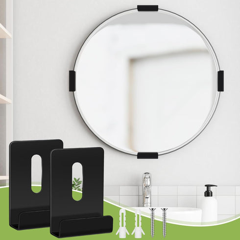 12 Pcs Heavy Duty Metal Mirror Holder Clips, Wide Channel Frameless Mirror Mounting Hardware with Screw Fit 1/4" (Black)