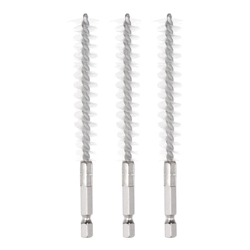 3pcs 12mm Dia Nylon Bore Brush with Handle, 1/4 Inch Hex Shank for Cleaning Tubes, Ports, Bearings