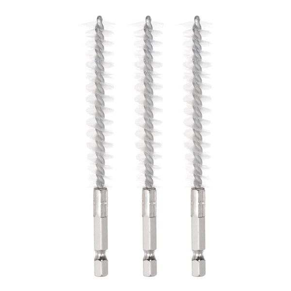 3pcs 12mm Dia Nylon Bore Brush with Handle, 1/4 Inch Hex Shank for Cleaning Tubes, Ports, Bearings