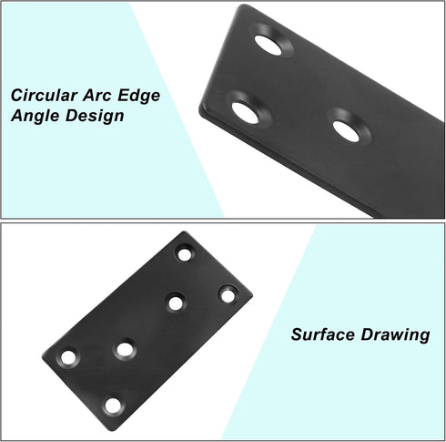 BokWin 6Pcs 80x40x2mm Mending Bracket Plate, Stainless Steel Heavy Duty Flat Corner Brace for Wood, Metal Straight