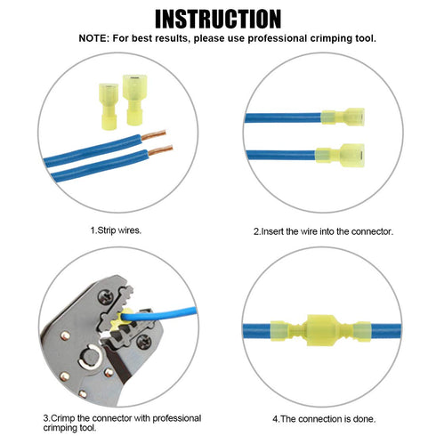 Glarks 100pcs Fully Insulated Female/Male Spade Nylon Quick Disconnect Electrical Crimp Terminals Kit, 12-10 Gauge