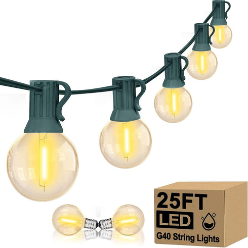 25FT LED Outdoor Christmas String Lights Waterproof, Hanging G40 Globe Patio Lights