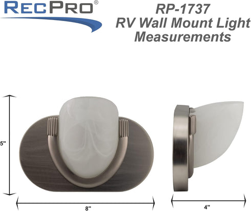 RecPro 12V RV Wall Sconce Brushed Nickel with Frosted Sconce