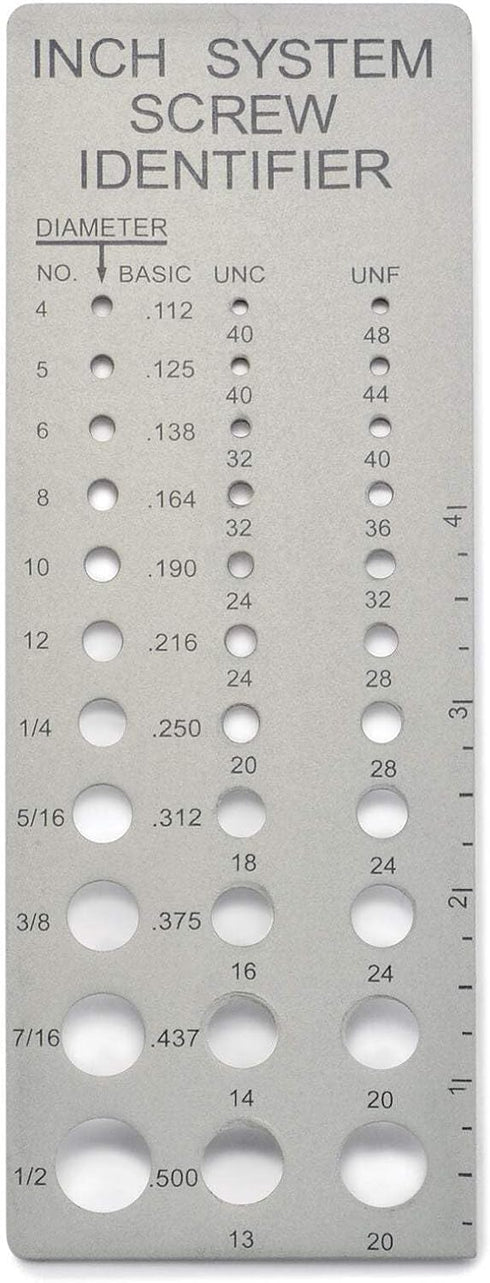 Screw Chek'r SAE/Inch Screw Checker (No. 4 to 1/2) Heavy Gauge Steel, Made In USA