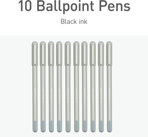 Pentonic Ballpoint Pens, 10 Count, Frosted Pale Gray Barrel with Black Ink, 0.7 mm Fine Point for Journaling