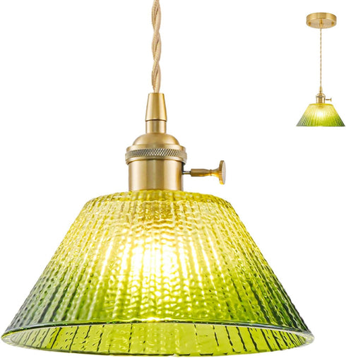 FONTA VERDE Vintage Pendant Lights Kitchen Island, Adjustable Brass Pendant Light Fixtures with Gradient