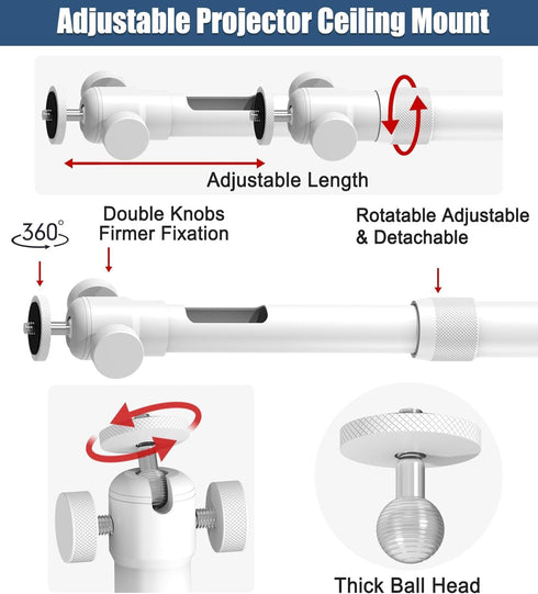 2-Be-Best -Inch 14-24 37-62 cm 360 Projector Mount with New Gimbal Screw Longer Length in / Projector Ceiling/Wall