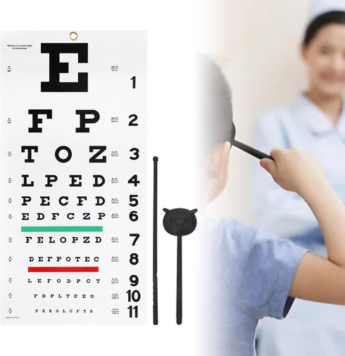 Complete Snellen Eye Exam Kit, Eye Chart for 20 Feet Eye Exams with Occluder and Pointer