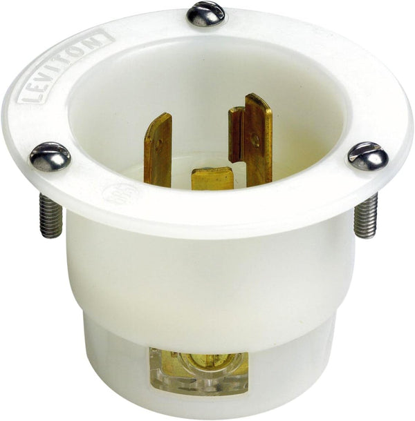 Leviton 2325 20 Amp, 250 Volt, Industrial Grade Flanged Inlet Locking Receptacle, Grounding, White