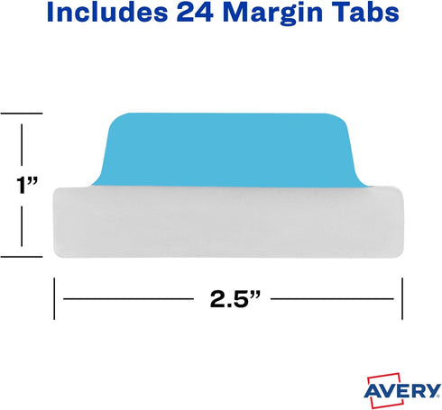 Avery Margin Ultra Tabs - 2.5" x 1", 24 Repositionable Page Tabs, Assorted Colors, 2-Side Writable
