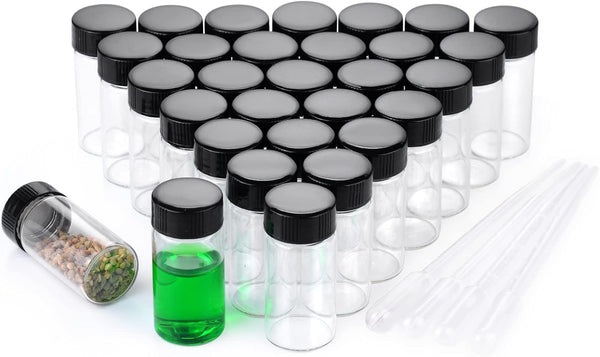 30pcs Clear Small Glass Vials 20ml with Screw Caps