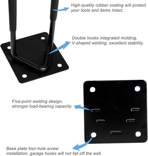 Gocenyi 2 Garage Hook Hangers Pcs, Shovel Holder Wall Mount, Rake Racks, Upgraded Ladder Hanger, Heavy Duty Folding