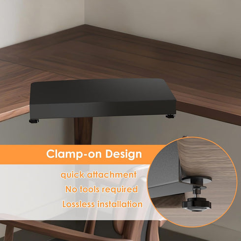 BOUNHOHE 17 inch Clamp-on Corner Desk Connector Sleeve Plate, L Desk Platform Extender Attachment, Corner Desk mat