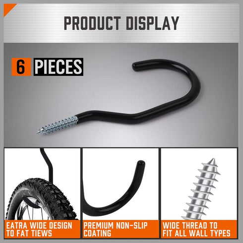 HORUSDY 6 Pack Heavy Duty Bike Hook, 6 inches, 100LBS Capacity, Garage Wall and Ceiling Bike Hooks