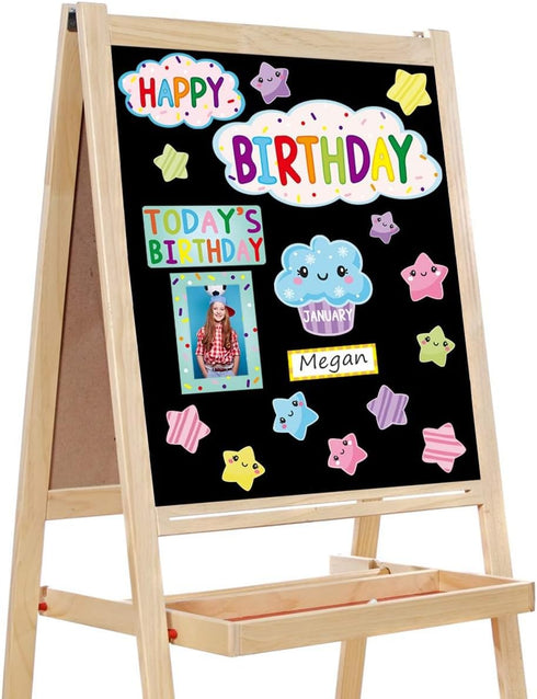 Fancy Land Happy Birthday Bulletin Board Set, Sweet Bright Color Cupcake Classroom Decoration 78 Pieces