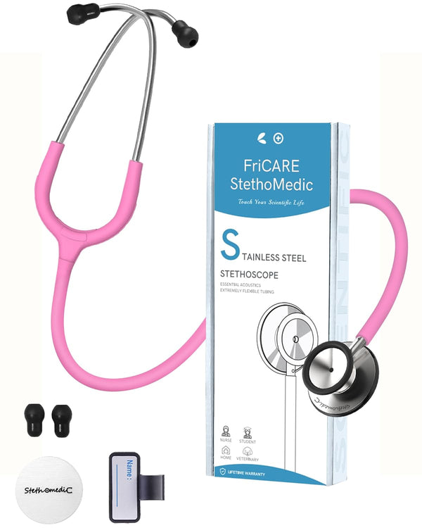 FriCARE Dual Head Stethoscope - Smooth Hot Pink Tube for Nurses and Medical Students