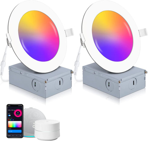 POWERASIA 2 Pack Smart Recessed Lighting 4 Inch, Ultra-Thin LED Recessed Lighting