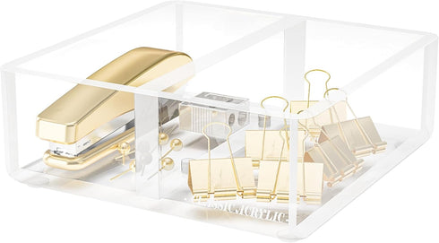 Clear Desk Accessories for Office, Modern Organizer with Removable Divider for Acrylic Paper Clips & Key Holder