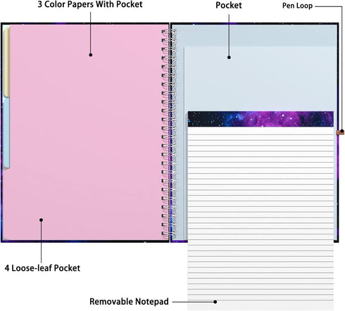 Rimilak Spiral Clipboard Folio with Refillable Lined Notepad, 14.5 x 9.8 Inch, Cute Stylish Clipfolio, Galaxy