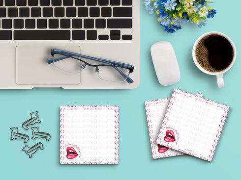 Sticky Notes 12 Pack 3"x3" 50 Sheet Count Per Pad, When in Doubt Wear Red Lips Lipstick Makeup XO White Border, Cute Funny Memo Note Pads Stationery Journal Planner Paper