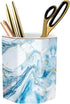 WAVEYU Marble Pattern Pen Holder, Durable Ceramic Pencil Cup for Desk Organizer, Makeup Brush Holder (Blue Marble)