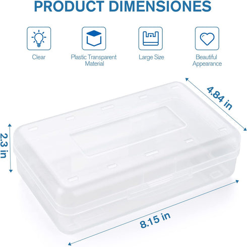 MaxGear 6 Pack Clear Pencil Boxes, Large Capacity Plastic Organizer for School and Office Supplies