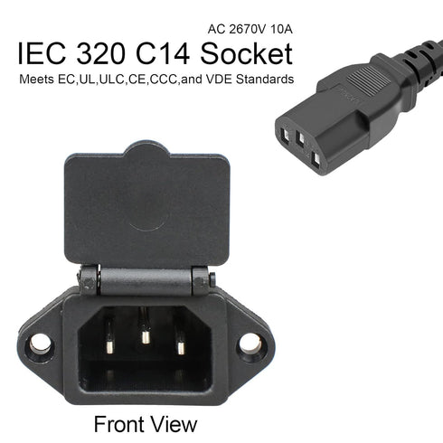 QTEATAK 2 Pcs AC 250V 10A IEC 320 C14 Panel Mount Plug Adapter Power Connector Socket with Spring Cover