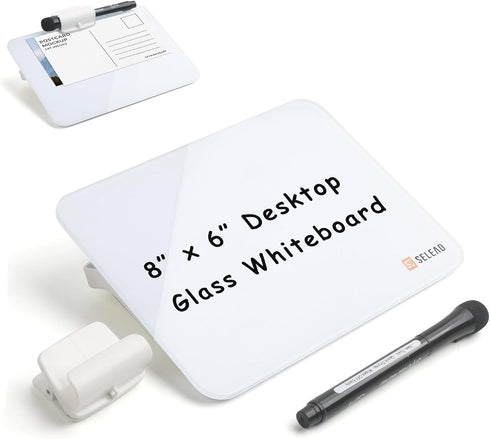 Small Dry Erase Board, 8" x 6" Desktop Clear Glass White Board, Memo Note for Home Office School