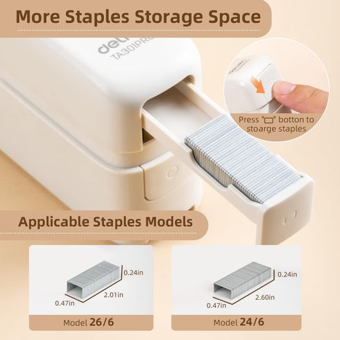 deli Desktop Stapler with Integrated Staple Remover, 45 Sheet Capacity, White Office Stapler