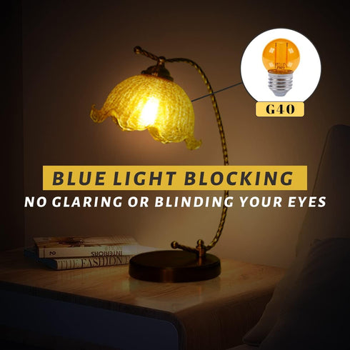 G40 Small Amber LED Edison Bulbs, 2000K 2W-15W Equivalent, E26 Base, Soft Warm Light for Healthy Sleep, 4 Pack
